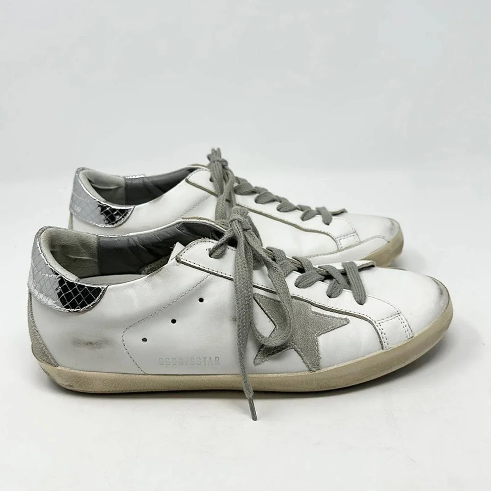 Golden Goose White Metallic Superstar Sneakers